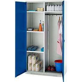Schäfer Shop Genius Mehrzweckschrank FS, modular, indivuduell erweiterbar, Mittelwand, 4 Fachböden, bis 450 kg, B 1055 x T 520 x H 1950 mm, lichtgrau/enzianblau