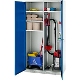 Schäfer Shop Genius Mehrzweckschrank FS, modular, indivuduell erweiterbar, Mittelwand, 4 Fachböden, bis 450 kg, B 1055 x T 520 x H 1950 mm, lichtgrau/enzianblau