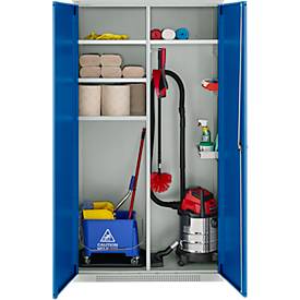 Schäfer Shop Genius Mehrzweckschrank FS, modular, indivuduell erweiterbar, Mittelwand, 4 Fachböden, bis 450 kg, B 1055 x T 520 x H 1950 mm, lichtgrau/enzianblau