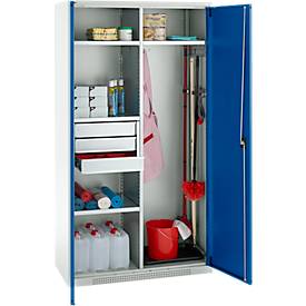Schäfer Shop Genius Mehrzweckschrank FS, modular, indivuduell erweiterbar, Mittelwand, 4 Fachböden, bis 450 kg, B 1055 x T 520 x H 1950 mm, lichtgrau/enzianblau