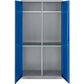 Schäfer Shop Genius Mehrzweckschrank FS, modular, indivuduell erweiterbar, Mittelwand, 4 Fachböden, bis 450 kg, B 1055 x T 520 x H 1950 mm, weißalu/enzianblau