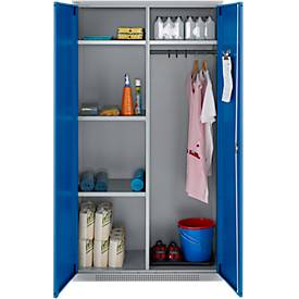 Schäfer Shop Genius Mehrzweckschrank FS, modular, indivuduell erweiterbar, Mittelwand, 4 Fachböden, bis 450 kg, B 1055 x T 520 x H 1950 mm, weißalu/enzianblau