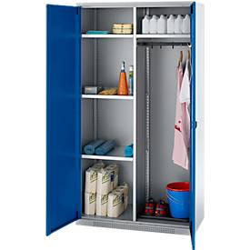 Schäfer Shop Genius Mehrzweckschrank FS, modular, indivuduell erweiterbar, Mittelwand, 4 Fachböden, bis 450 kg, B 1055 x T 520 x H 1950 mm, weißalu/enzianblau