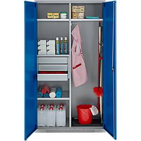 Schäfer Shop Genius Mehrzweckschrank FS, modular, indivuduell erweiterbar, Mittelwand, 4 Fachböden, bis 450 kg, B 1055 x T 520 x H 1950 mm, weißalu/enzianblau