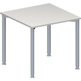 Schäfer Shop Genius MODENA FLEX meeting table, height-adjustable, square shape, 4 round tubular legs, W 800 x D 800 mm, light grey