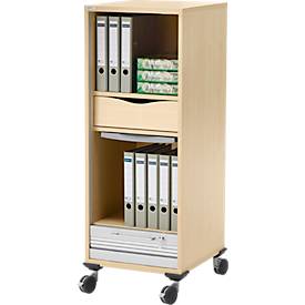 Schäfer Shop Genius Multimobil, B 450 x T 500 x H 1220 mm, Kunststoffrollladen, mit Rollen, abschließbar, Ahorn