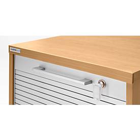 Schäfer Shop Genius Multimobil, B 450 x T 500 x H 1220 mm, Kunststoffrollladen, mit Rollen, abschließbar, Buche