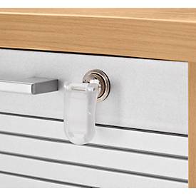 Schäfer Shop Genius Multimobil, B 450 x T 500 x H 1220 mm, Kunststoffrollladen, mit Rollen, abschließbar, Buche