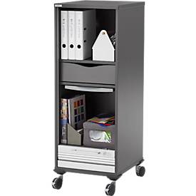 Schäfer Shop Genius Multimobil, B 450 x T 500 x H 1220 mm, Kunststoffrollladen, mit Rollen, abschließbar, graphit