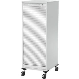 Schäfer Shop Genius Multimobil, B 450 x T 500 x H 1220 mm, Kunststoffrollladen, mit Rollen, abschließbar, lichtgrau