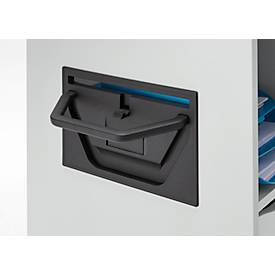 Schäfer Shop Genius Multimobil, B 450 x T 500 x H 1220 mm, Kunststoffrollladen, mit Rollen, abschließbar, lichtgrau