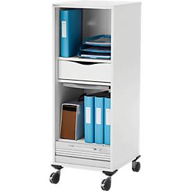 Schäfer Shop Genius Multimobil, B 450 x T 500 x H 1220 mm, Kunststoffrollladen, mit Rollen, abschließbar, weiß