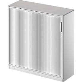 Schäfer Shop Genius Querrollladenschrank TETRIS SOLID, 3 OH, B 1200 mm, inkl. 19 mm Abdeckplatte, lichtgrau/weißalu/weißalu