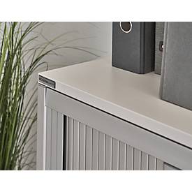 Schäfer Shop Genius Querrollladenschrank TETRIS SOLID, 3 OH, B 1200 x T 413 x H 1170 mm, mit Böden und Abdeckplatte, Ahorn/weißalu