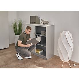 Schäfer Shop Genius Querrollladenschrank TETRIS SOLID, 3 OH, B 1200 x T 413 x H 1170 mm, mit Böden und Abdeckplatte, weiß/weißalu