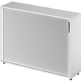 Schäfer Shop Genius Querrollladenschrank TETRIS WOOD, 3 OH, B 1600 mm, Höhe inkl. Gleiter, Mitteltrennwand, lichtgrau