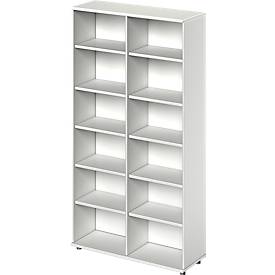 Schäfer Shop Genius Regal TETRIS WOOD, 6 OH, Höhe inkl. Gleiter, Mitteltrennwand, B 1200 mm, lichtgrau