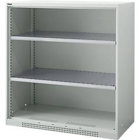 Schäfer Shop Genius Regalschrank FS, 3 OH, 2 höhenverstellbare Fachböden, bis 450 kg, B 1055 x T 420 x H 1105 mm, Stahl, lichtgrau RAL 7035