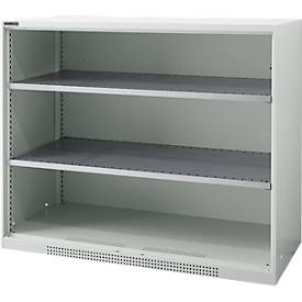 Schäfer Shop Genius Regalschrank FS, 3 OH, 2 höhenverstellbare Fachböden, bis 450 kg, B 1343 x T 420 x H 1105 mm, Stahl, lichtgrau RAL 7035