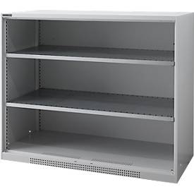 Schäfer Shop Genius Regalschrank FS, 3 OH, 2 höhenverstellbare Fachböden, bis 450 kg, B 1343 x T 420 x H 1105 mm, Stahl, weißaluminium RAL 9006