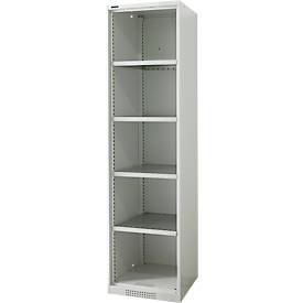 Schäfer Shop Genius Regalschrank FS, 5 OH, 4 höhenverstellbare Fachböden, bis 250 kg, B 545 x T 420 x H 1950 mm, Stahl, lichtgrau RAL 7035