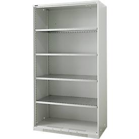 Schäfer Shop Genius Regalschrank FS, 5 OH, 4 höhenverstellbare Fachböden, bis 450 kg, B 1055 x T 420 x H 1950 mm, Stahl, lichtgrau RAL 7035