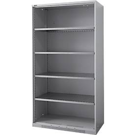 Schäfer Shop Genius Regalschrank FS, 5 OH, 4 höhenverstellbare Fachböden, bis 450 kg, B 1055 x T 420 x H 1950 mm, Stahl, weißaluminium RAL 9006