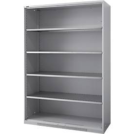 Schäfer Shop Genius Regalschrank FS, 5 OH, 4 höhenverstellbare Fachböden, bis 450 kg, B 1343 x T 420 x H 1950 mm, Stahl, weißaluminium RAL 9006