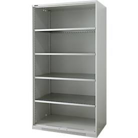Schäfer Shop Genius Regalschrank FS, Stahl, mit Belüftungslöchern, B 1055 x T 620 x H 1950 mm, 5 OH, Lichtgrau, bis 500 kg