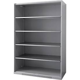 Schäfer Shop Genius Regalschrank FS, Stahl, mit Belüftungslöchern, B 1343 x T 620 x H 1950 mm, 5 OH, Weißalu, bis 750 kg