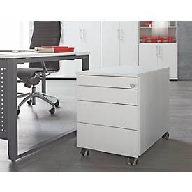 Schäfer Shop Genius Rollcontainer 1233, 3 Schubladen, 1 Utensilienauszug, Zentralverschluss, seitliche Griffnut, B 435 x T 765 x H 577 mm, weiß/weiß