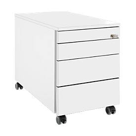 Schäfer Shop Genius Rollcontainer 1233, 3 Schubladen, 1 Utensilienauszug, Zentralverschluss, seitliche Griffnut, B 435 x T 765 x H 577 mm, weiß/weiß