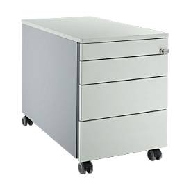 Schäfer Shop Genius Rollcontainer 1233, 3 Schubladen, 1 Utensilienauszug, Zentralverschluss, seitliche Griffnut, B 435 x T 765 x H 577 mm, weißalu/lichtgrau/lichtgrau