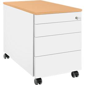 Schäfer Shop Genius Rollcontainer 1233, 3 Schubladen, Utensilienauszug, B 435 x T 765 x H 567 mm, weiß/Buche-Dekor