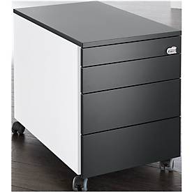 Schäfer Shop Genius Rollcontainer 1233, 4 Schübe, Zentralverschluss, seitliche Griffnut, B 435 x T 765 x H 577 mm, weiss/graphit 