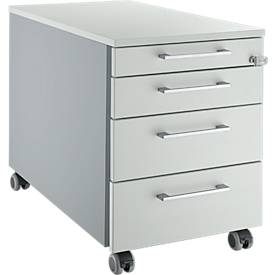 Schäfer Shop Genius Rollcontainer 1233, Griffe eckig, B 435 x H 577 mm, weißalu/lichtgrau/lichtgrau