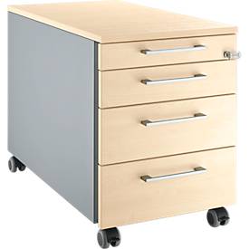 Schäfer Shop Genius Rollcontainer 1233, Griffe eckig, B 435 x H 577 mm, weißalu/weißalu/Ahorn-Dekor
