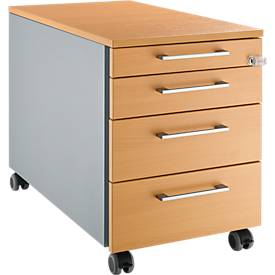 Schäfer Shop Genius Rollcontainer 1233, Griffe eckig, B 435 x H 577 mm, weißalu/weißalu/Buche-Dekor 