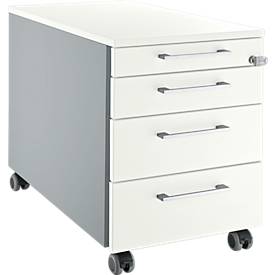 Schäfer Shop Genius Rollcontainer 1233, Griffe eckig, B 435 x H 577 mm, weißalu/weißalu/weiß