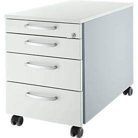 Schäfer Shop Genius Rollcontainer 1233, mit Griff rund, B 435 x H 577 mm, weißalu/lichtgrau/lichtgrau 