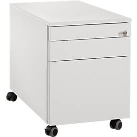 Schäfer Shop Genius Rollcontainer 126, 1 Schublade, 1 Utensilienauszug, 1 Hängeregistraturauszug, Zentralverschluss, seitliche Griffnut, B 435 x T 765 x H 577 mm, weiß/weiß