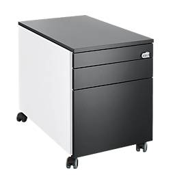 Schäfer Shop Genius Rollcontainer 126, 3 Schübe, Zentralverschluss, seitliche Griffnut, B 435 x T 765 x H 577 mm, weiß/graphit 