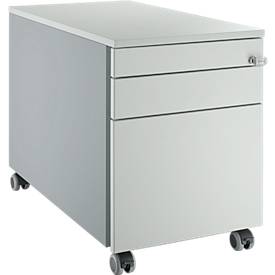 Schäfer Shop Genius Rollcontainer 126, 3 Schübe, Zentralverschluss, seitliche Griffnut, B 435 x T 765 x H 577 mm, weißalu/lichtgrau/lichtgrau 