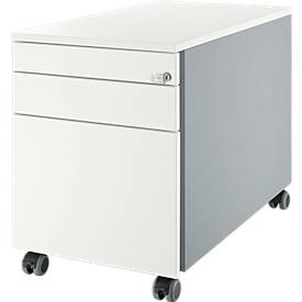 Schäfer Shop Genius Rollcontainer 126, 3 Schübe, Zentralverschluss, seitliche Griffnut, B 435 x T 765 x H 577 mm, weißalu/weißalu/weiß 