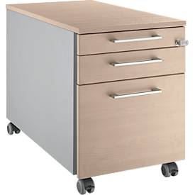 Schäfer Shop Genius Rollcontainer 126, mit Griff eckig, B 435 x H 577 mm, weißalu/Eiche-Dekor