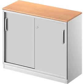 Schäfer Shop Genius Schiebetürenschrank TETRIS SOLID, 2 OH, B 1000 mm, inkl. 19 mm Abdeckplatte, Buche-Dekor/weißalu