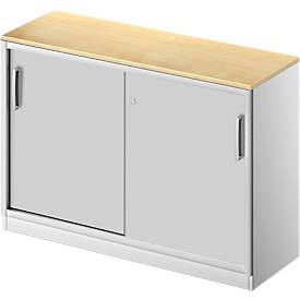 Schäfer Shop Genius Schiebetürenschrank TETRIS SOLID, 2 OH, B 1200 mm, inkl. 19 mm Abdeckplatte, Ahorn-Dekor/weißalu