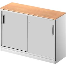 Schäfer Shop Genius Schiebetürenschrank TETRIS SOLID, 2 OH, B 1200 mm, inkl. 19 mm Abdeckplatte, Buche-Dekor/weißalu
