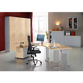 Schäfer Shop Genius Schiebetürenschrank TETRIS SOLID, 2 OH, B 1200 x H 818 mm, Mitteltrennwand, 19 mm Abdeckplatte, Ahorn/weißalu