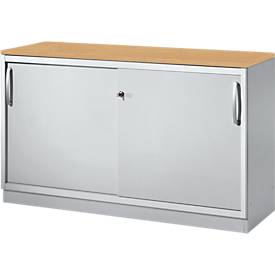 Schäfer Shop Genius Schiebetürenschrank TETRIS SOLID, 2 OH, B 1200 x H 818 mm, Mitteltrennwand, 19 mm Abdeckplatte, Buche/weißalu